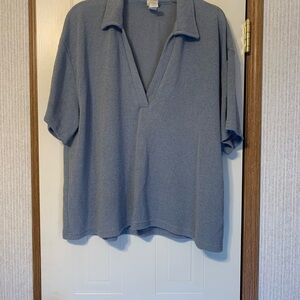 Blue V-Neck Short Sleeve Top Size 2X